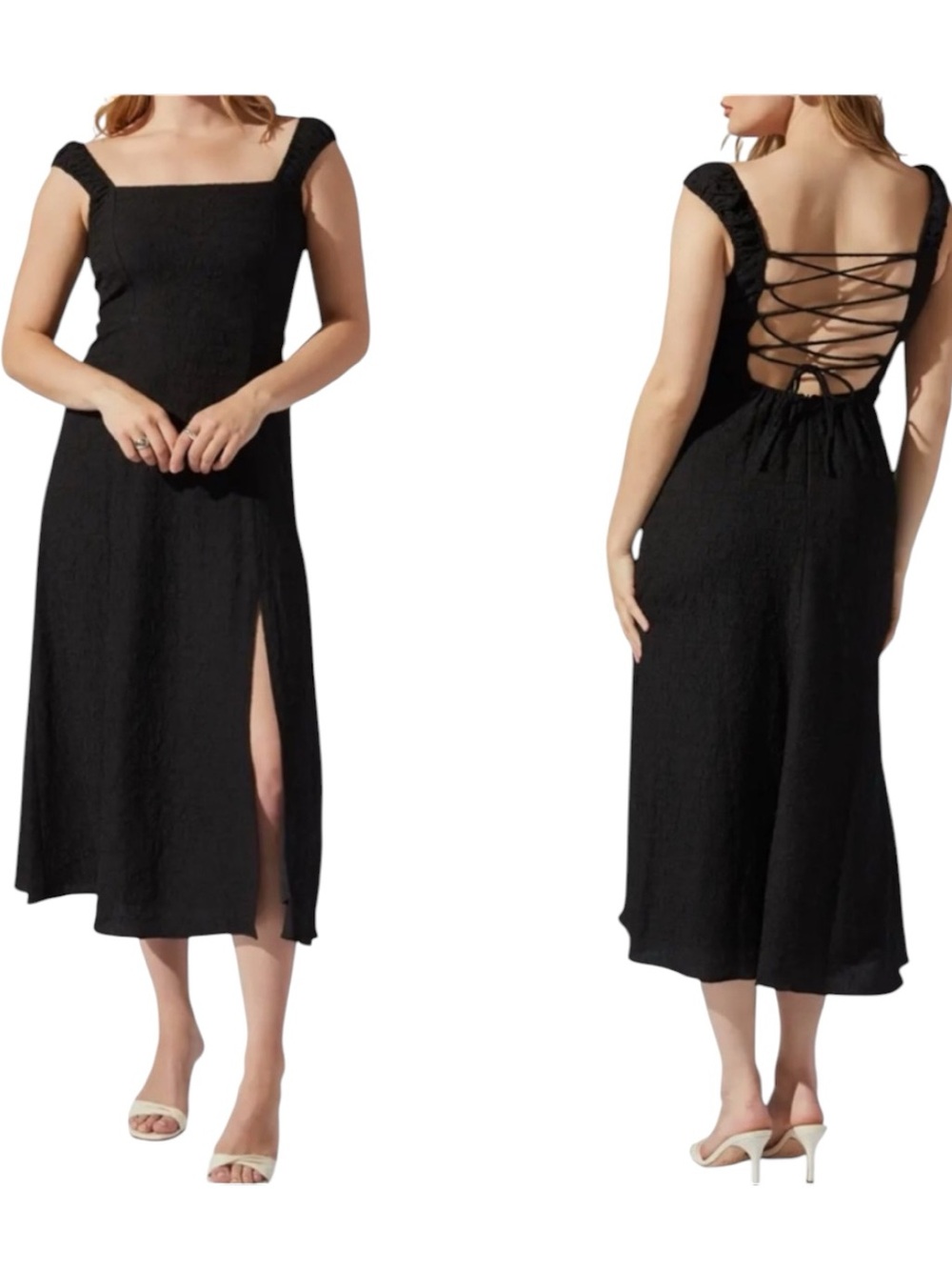 ASTR the Label Crinkle Maxi Midi Dress Black Corset Medium New with Tags